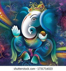 Ganesha painting, UV Wall Art Painting or Wallpaper for Living room and Bedroom. Lord Ganesha Painting on abstract decorative background For Home Decoration, Beautiful poster of Lord Ganesha (Artwork)