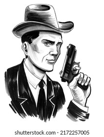 Gangster Gun Ink Black White Drawing Stock Illustration 2172257005 ...