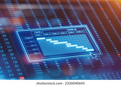 Gantt diagram on digital lcd display. Concept of project management, time management, buisness process, update tasks, milestones progress planning, management diagram and scheduling. 3D Illustration - Powered by Shutterstock