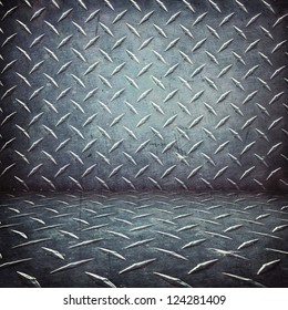 Garage Floor And Room Of Diamond  Plate ; Metal Background