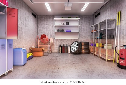 garage interior 3d illustration