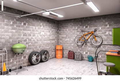 garage interior 3d illustration