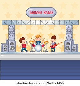 Garage Rock Band Concept Background. Cartoon Illustration Of Garage Rock Band Concept Background For Web Design