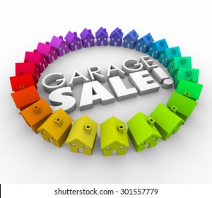 Garage Sale Homes Neighborhoold Houses Holding A Rummage Shopping Event To Attract Community To Buy Your Unwanted Household Items