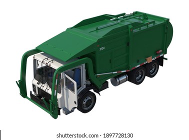 Garbage Truck 3D Illustration On White Background