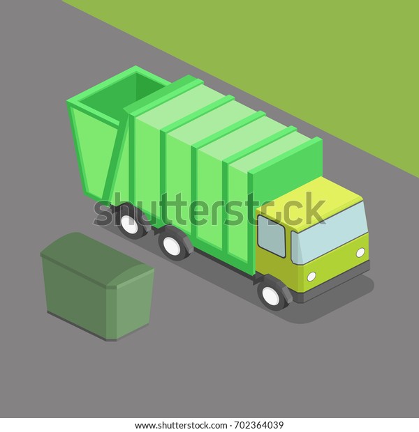 Garbage truck colorful minimalistic\
isometric style raster\
illustration