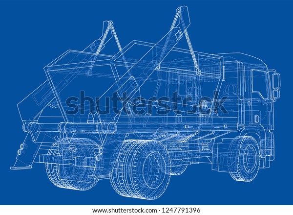 Garbage\
truck concept. 3d illustration. Wire-frame\
style