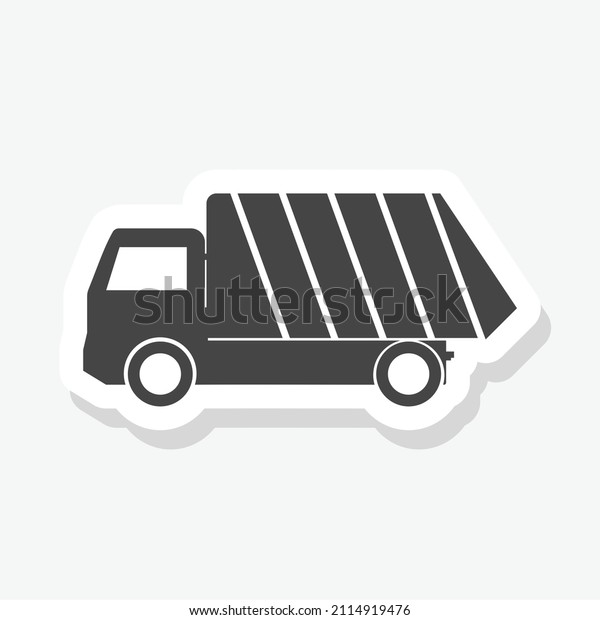 Garbage\
truck icon sticker isolated on white\
background