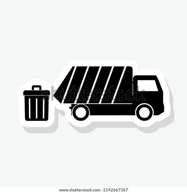 Garbage\
Truck icon sticker isolated on white\
background
