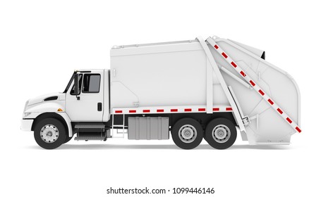 Garbage Truck Isolated (side View). 3D Rendering