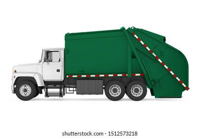 Garbage Truck Isolated (side View). 3D Rendering