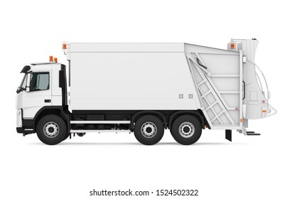 Garbage Truck Isolated (side View). 3D Rendering