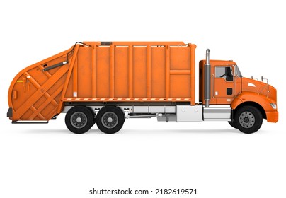 Garbage Truck Isolated (side View). 3D Rendering