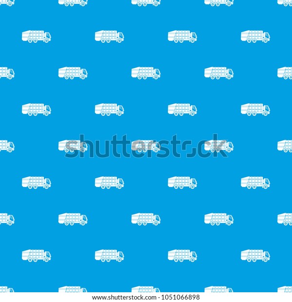 Garbage truck pattern repeat\
seamless in blue color for any design. geometric\
illustration