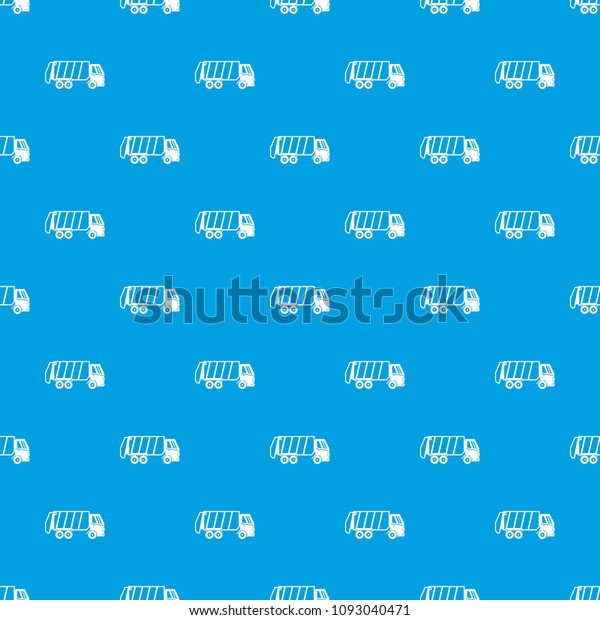Garbage truck pattern repeat\
seamless in blue color for any design. geometric\
illustration