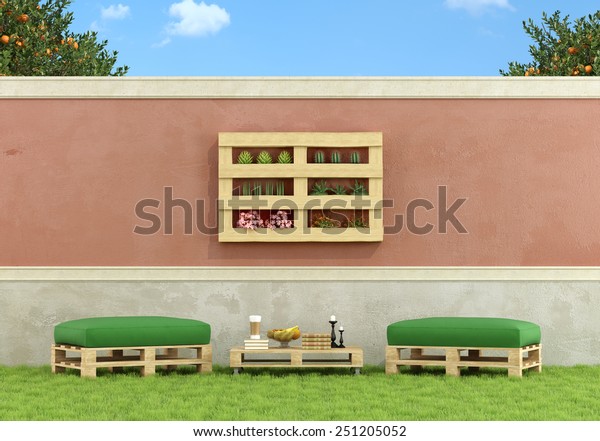 Garden Furniture Made Old Wooden Pallet Stock Illustration 251205052