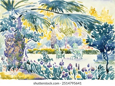 Garden of the Painter at Saint Clair (1908) painting in high resolution by Henri-Edmond Cross. 