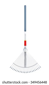 Garden Rake Isolated On White Background. Rake For Cleaning Leaves. 3D Rendering.