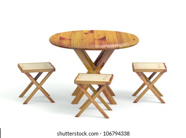 Garden Table With Chairs Made Of Wood. 3D Model