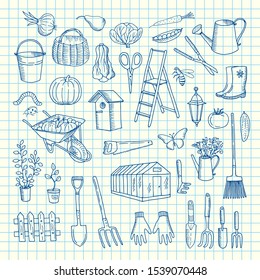 Gardening Doodle Icons On Cell Sheet Illustration