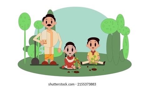 Gardening Family Happy Grand Parents Family Get-together Plantation   