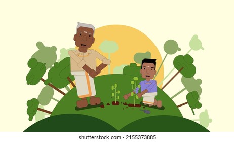 Gardening Family Happy Grand Parents Family Get-together Plantation   