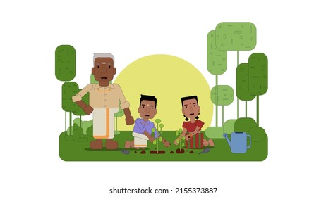 Gardening Family Happy Grand Parents Family Get-together Plantation   