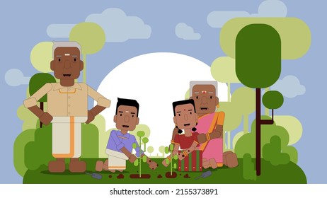 Gardening Family Happy Grand Parents Family Get-together Plantation   