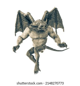 gargoyle is floating, 3d illustration