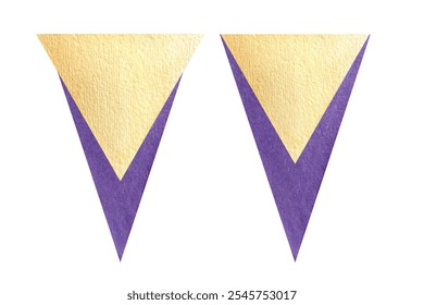 Garland flag set isolated on white. High quality hand-drawn watercolor illustration purple and pale gold, striped for stationary, celebratory events, cards, birthday, stickers, packages design. - Powered by Shutterstock