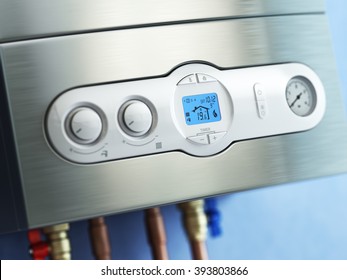 Gas Boiler Control Panel. Gas Boiler Home Heating. 3d