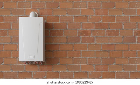 Gas Boiler On Wall In The Basement For Hot Water As Part Of The Building Technology (3d Rendering)