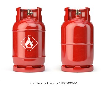 Gas Bottle, Cylinder Or Container With Natural Gases LNG Or LPG With High Pressure Isolated On White Background. 3d Illustration