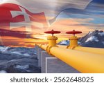 Gas or oil pipeline against the sunset with Slovakia flag. Gas or oil import export concept. 3d-rendering