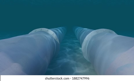 Gas Oil Pipes Underwater On Bottom Of Sea Technology Concept 3d Render