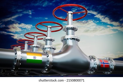 Gas Pipeline, Flags Of India And Norway - 3D Illustration