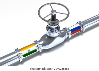 Gas Pipeline, Flags Of India And Russia - 3D Illustration