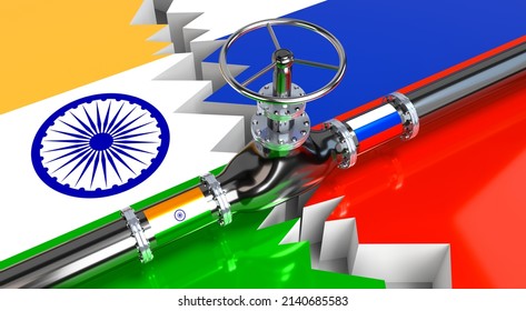 Gas Pipeline, Flags Of India And Russia - 3D Illustration