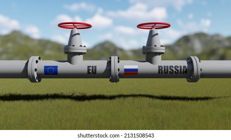  The gas pipeline with flags of Russia and EU. 3d rendering