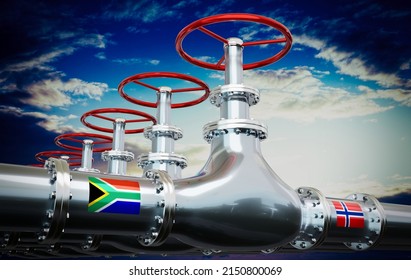 Gas Pipeline, Flags Of South Africa And Norway - 3D Illustration