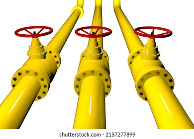 Gas Pipes Of Yellow Light. Gasification Pipeline. Gasification Of Industrial Enterprise. Boiler Station Of Gas Processing Factory. Gas Pipes With Many Taps And Connections. Pressure Reducing Valves