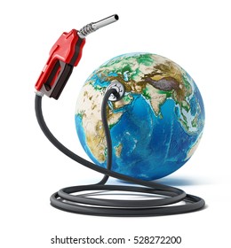 Gas Pump And Hose Connected To The Earth. 3D Illustration.