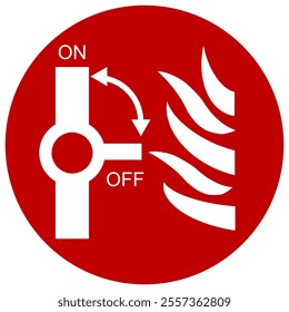 Gas shut off valve sign for fire safety and emergency response. Red warning symbol for industrial and residential gas control applications. - Powered by Shutterstock