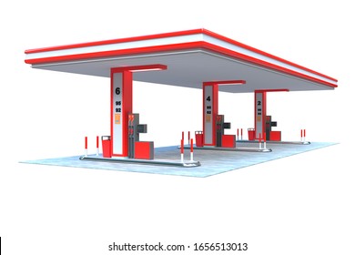 Gas Station Canopy 3d Render Red View 2