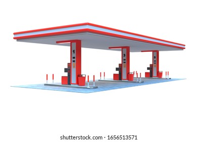 Gas Station Canopy 3d Render Red View 5