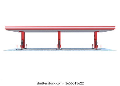 Gas Station Canopy 3d Render Red View 6