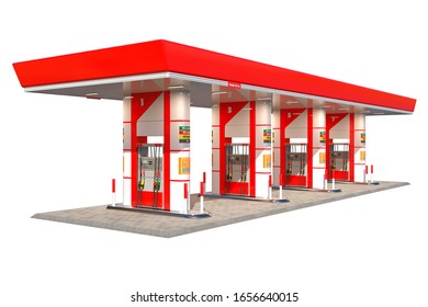 Gas Station Canopy 3d Render Red 