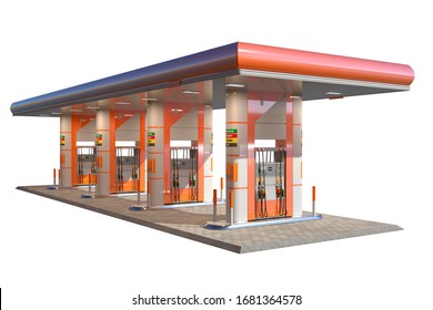 Gas Station Canopy 3d Render Colored 