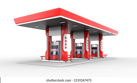 Gas Station Tent Canopy 3d Render Red 