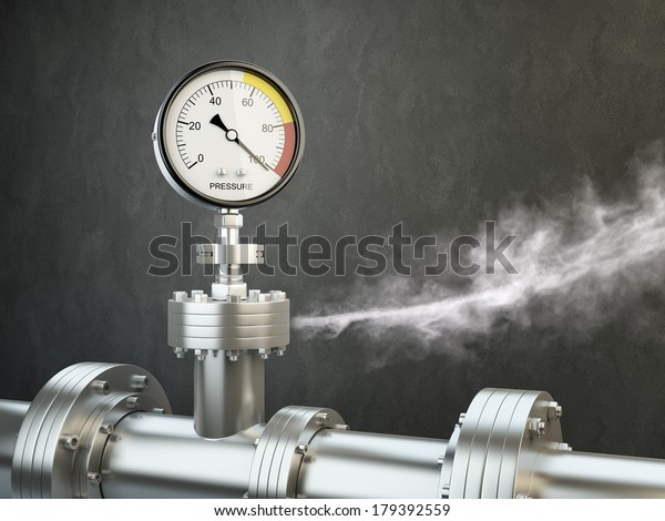Gas\
or steam leaking from an industrial pressure gauge.\

